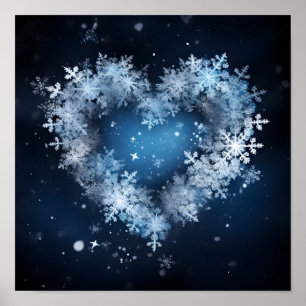 Poster Coração de Natal feito com flocos de neve