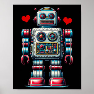 Poster Coração de Robô Retro Dia dos Namorados Crianças I