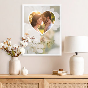 Poster Coração de Rosa Branca Sonhadora Foto Casamento Re