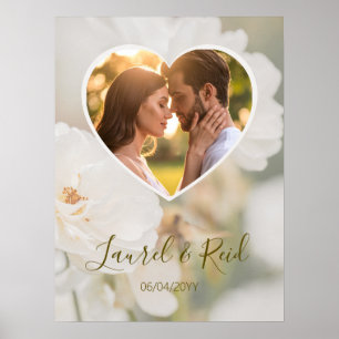 Poster Coração de Rosa Branca Sonhadora Foto Casamento Re