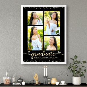 Poster Coração de Script Fotográfico com Graduação Dourad