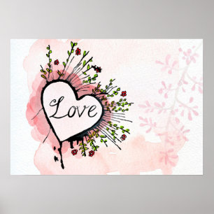 Poster Coração do amor da aguarela