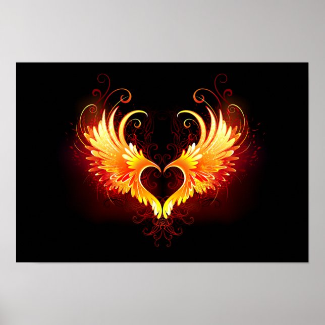 Poster Coração do Anjo Fogo com Asas (Frente)