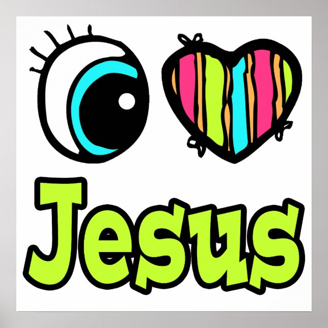 Poster Coração dos Olhos Brilhante Eu Amo Jesus (Frente)