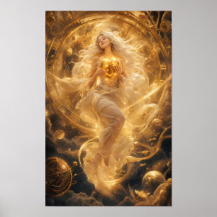 Poster Coração Dourado do Cartaz de Fantasia do Cosmos