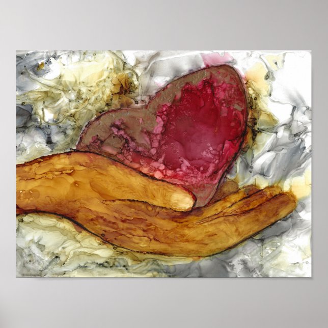 Poster Coração e Mão 13 x 10" (Frente)