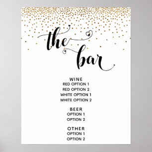 Poster Coração em Letra & Confete Dourado Sinal de Menu "