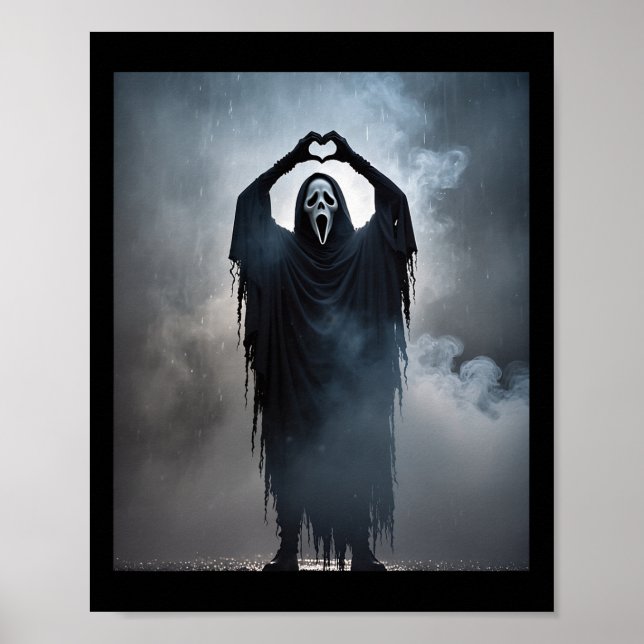 Poster Coração Fantasma Mãos Assustadas Rosto Horror Post (Frente)