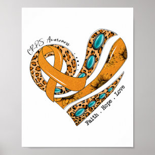 Poster Coração Fé Esperança Ama Fita Laranja Sensibilizaç