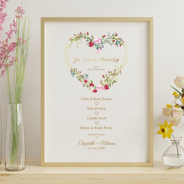 Poster Coração Floral Em Memória Amada Mesa de Casamento  (Criador carregado)