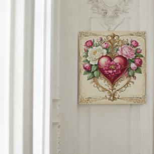 Pôster Coração Floral Vintage para Amor 💗
