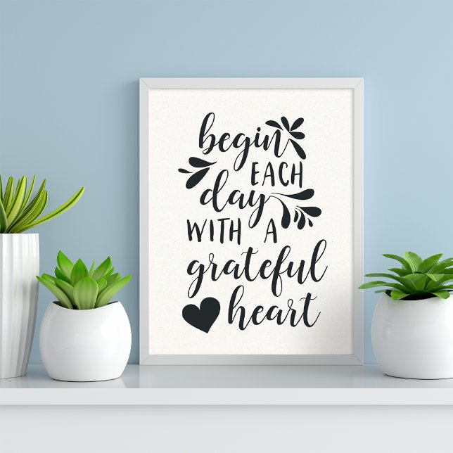 Poster Coração Grateful | Citação de Tipografia com Letra (Criador carregado)