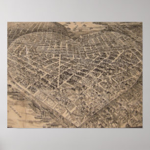 Pôster Coração Mapa de Seattle do vintage (1905)