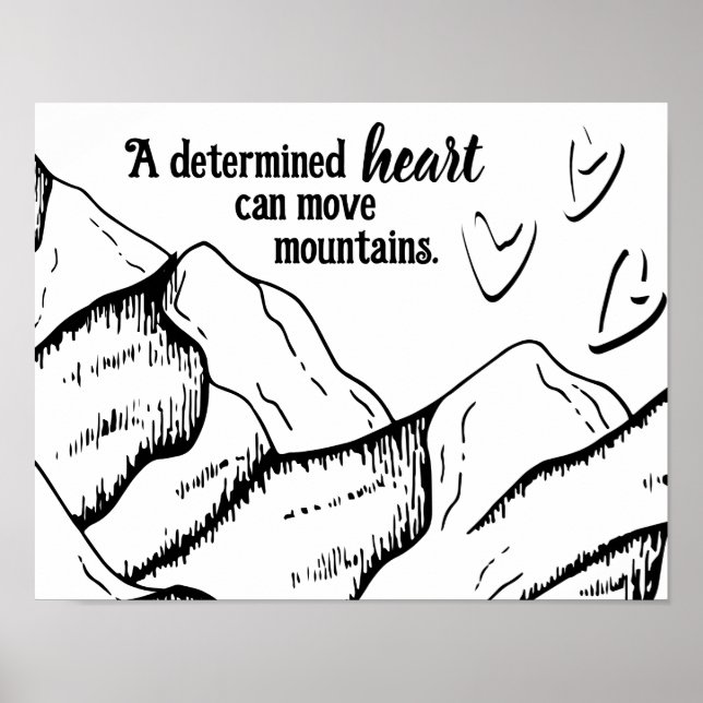 Poster Coração Motivacional Determinado Pode Mover Montan (Frente)