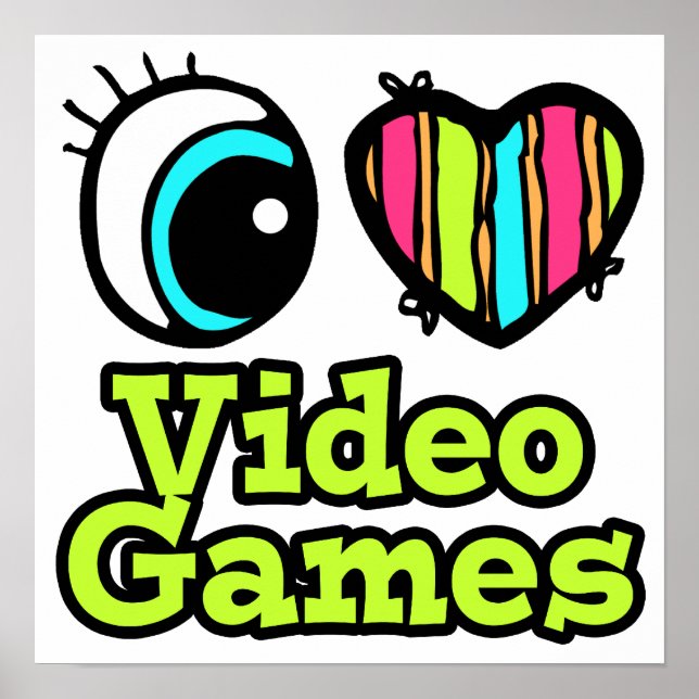 Pôster Coração Olho Brilhante Eu Adoro Videos games (Frente)