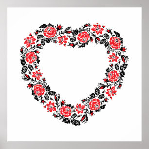Poster Coração original de flores rosas vermelhas cruze