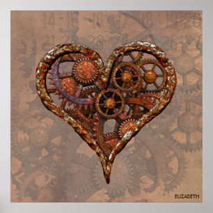 Pôster Coração oxidado do vintage de Steampunk das