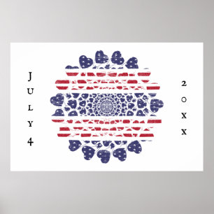 Poster Coração Patriótico Psicodélico Americano Tie Dye