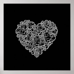 Poster Coração Preto e Branco em Pedaços