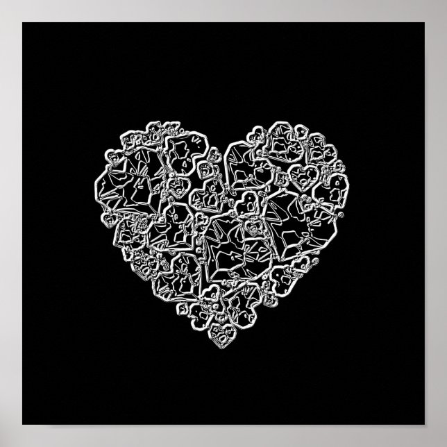 Poster Coração Preto e Branco em Pedaços (Frente)