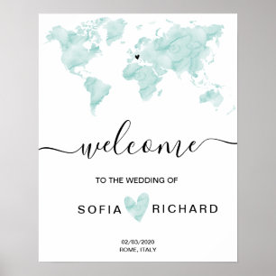 Poster Coração Removível do Mapa do Mundo de Casamento