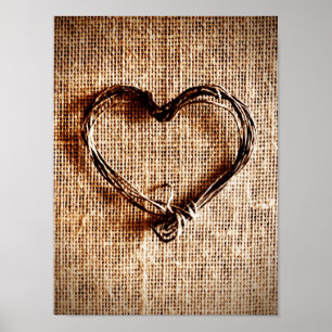 Pôster Coração Rustic Country Twine no Burlap Impressã