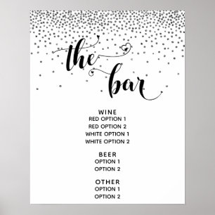 Poster Coração Script & Confetes Prateados "O Bar" Placa 