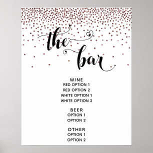 Poster Coração Script Rosa Dourado Confetes Sinal de Menu