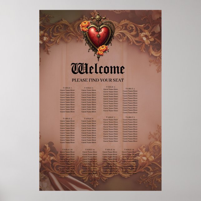 Poster Coração Steampunk com Flores (Frente)