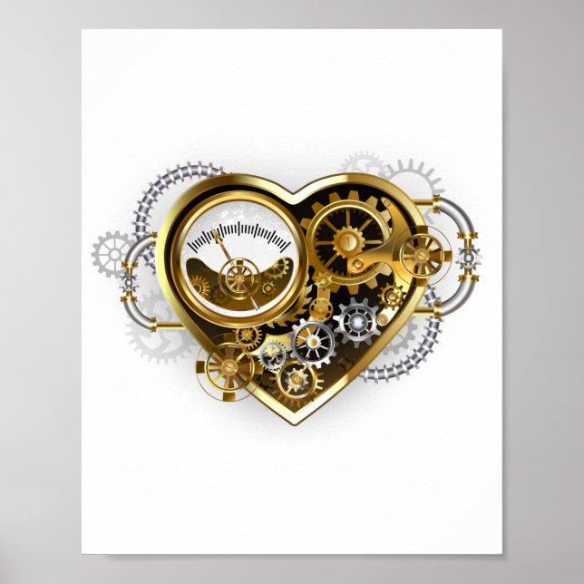 Poster Coração Steampunk com Manômetro (Frente)