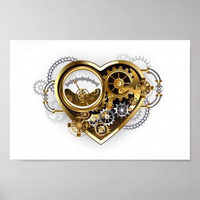 Poster Coração Steampunk com Manômetro (Frente)