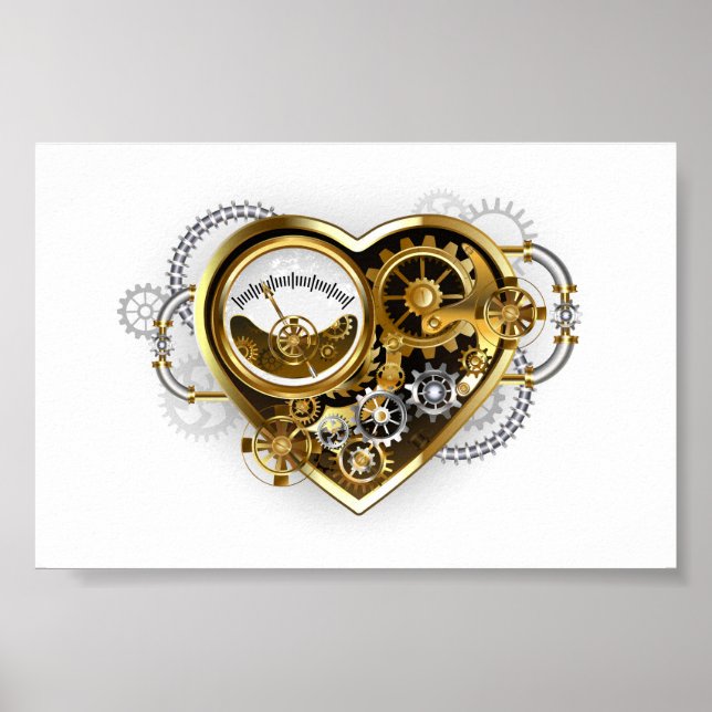 Poster Coração Steampunk com Manômetro (Frente)
