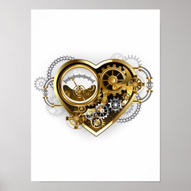 Poster Coração Steampunk com Manômetro (Frente)