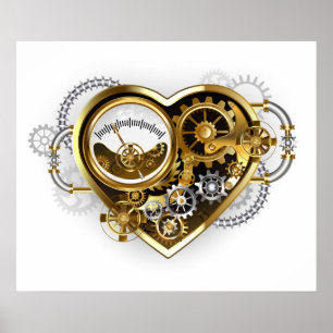 Poster Coração Steampunk com Manômetro