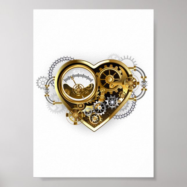 Poster Coração Steampunk com Manômetro (Frente)