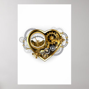 Poster Coração Steampunk com Manômetro