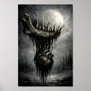 Poster Coração Surrealista Gótico e Pintura a Óleo de Flo