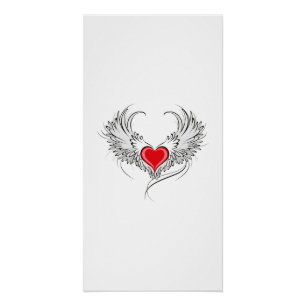 Pôster Coração Vermelho Anjo com asas