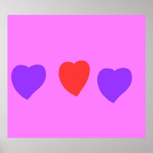 Poster Coração Vermelho com Corações Roxos em Rosa