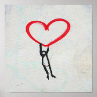 Coração vermelho com figura de palito, vivendo em 