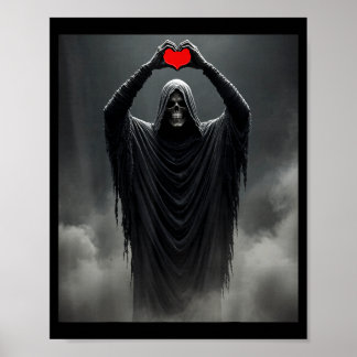 Poster Coração vermelho fantasmagórico mãos rosto assusta