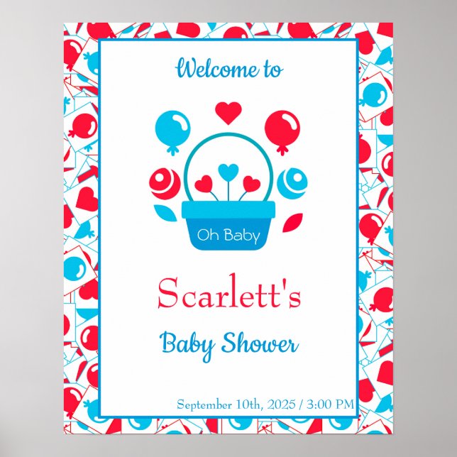 Poster Corações, Balões e cesto do coração (Frente)