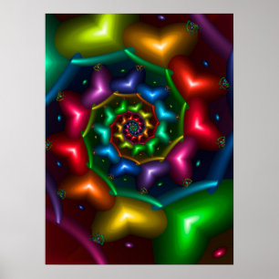 Poster Corações Coloridos de Arco-Íris em Espiral
