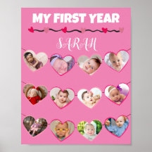 Corações Cor-de-Rosa Bonitos Meu Primeiro Ano Cola