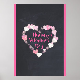 Poster Corações cor-de-rosa Glittery do feliz dia dos