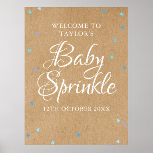 Poster Corações de Amor Azul Boho Bem-vindo ao Bebê Menin