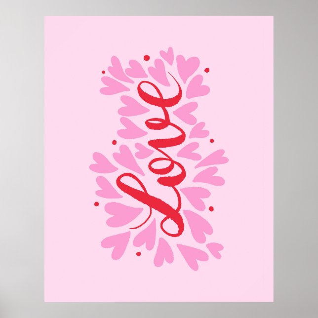 Poster Corações de amor - rosa e vermelho (Frente)