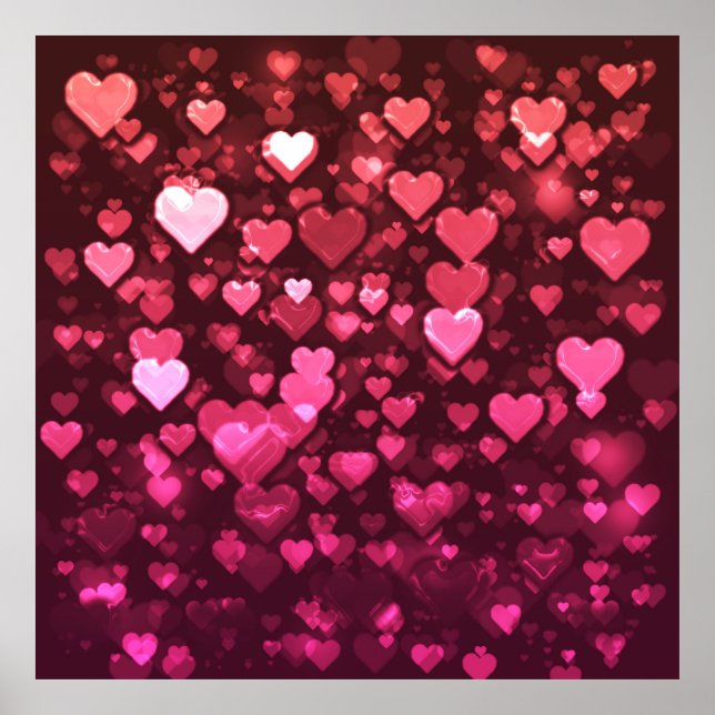 Pôster Corações de Amor, Rosa Vibrante e Vermelho (Frente)