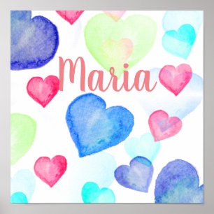 Poster Corações de Aquarela