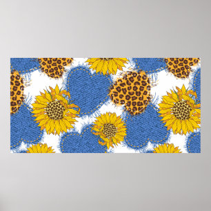 Poster Corações de Denim feitos de tecido com bordas ra